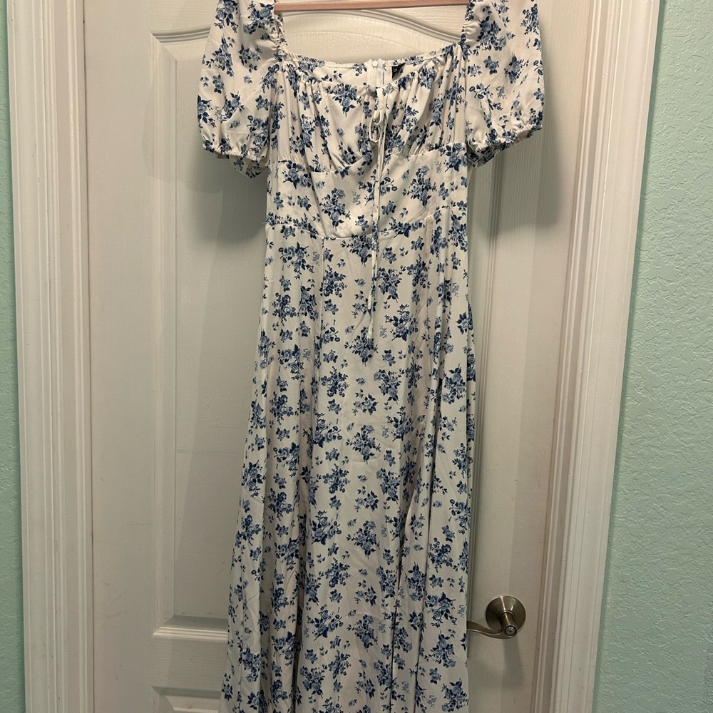 Blue Floral Maxi milkmaid Dress